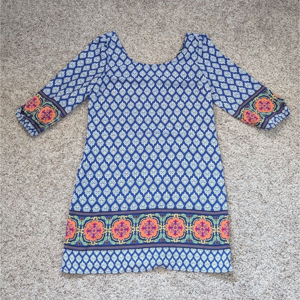 Pink Owl Boho Hippie Flowy Sheath Tunic Dress Medium Summer Colors Indie Vibes